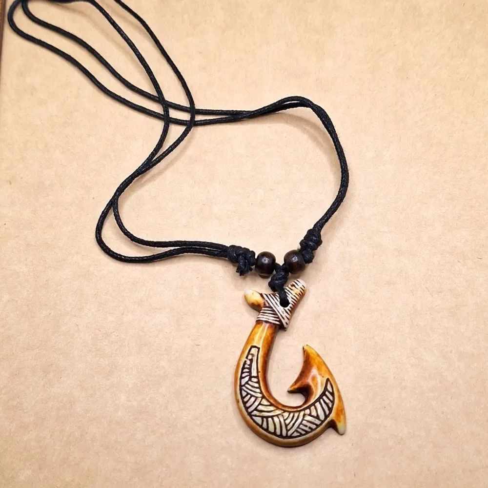 Maui Hawaiian fish hook necklace Rribal pendant nautical jewelry